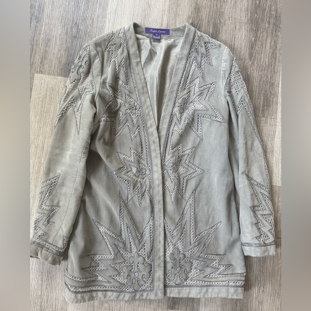 Ralph Lauren Collection Purple Label Suede Jacket Lace Detail Rare